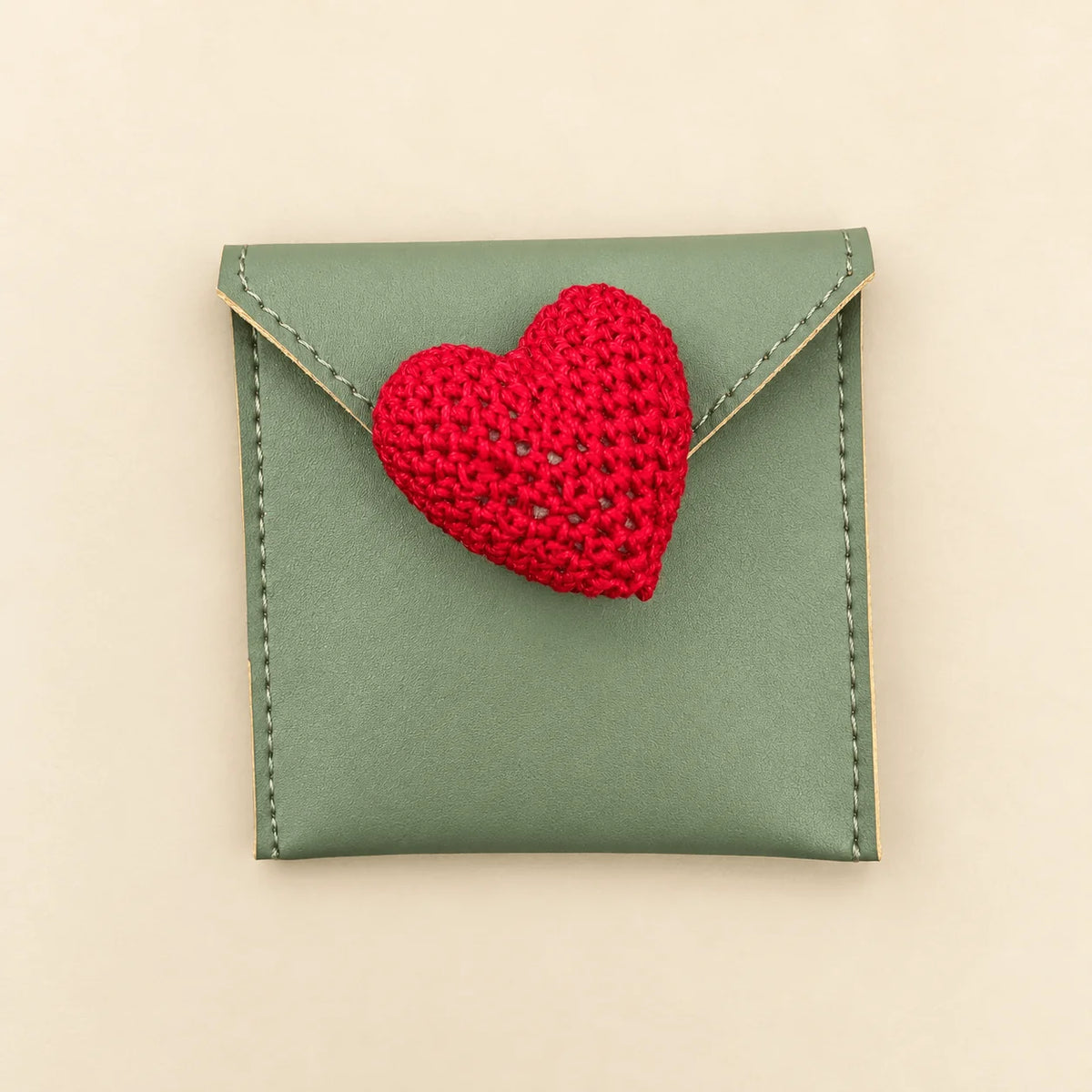 Leather Coin Pouch With Crochet Heart