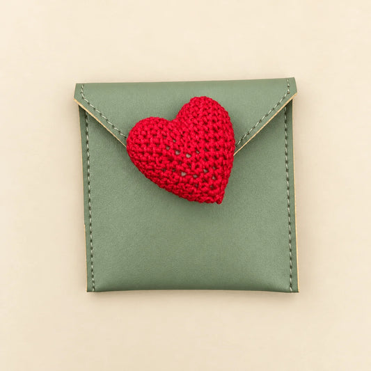 Leather Coin Pouch With Crochet Heart