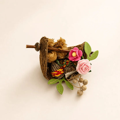 Dry Flower Basket Roli Chawal & Gat Narial - handcrafted set, design detail | Traditions4u