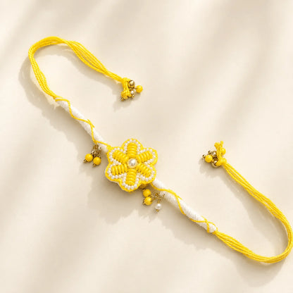 Flower with Beads Chakalya - handcrafted Chakalya for Raksha Bandhan puja, close-up | Traditions4u