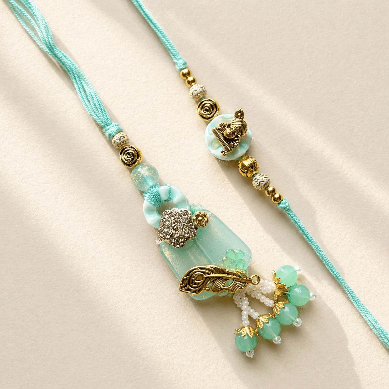 Krishna Sea Blue Rakhi Set - handcrafted Rakhi & Lumba set for bhaiya-bhabhi | Traditions4u