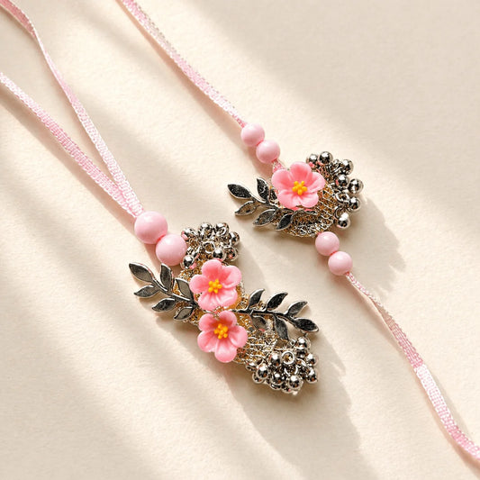 Pink Flower & Silver Leaf Set