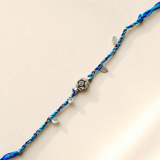 Silver Rose & Leaves Charm Rakhi