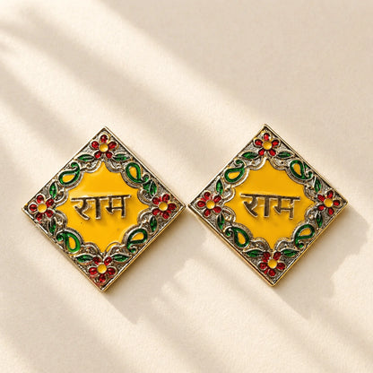 Minakari Square Ram Ram Soon - handcrafted Soon door sticker for Rakhi, design detail | Traditions4u