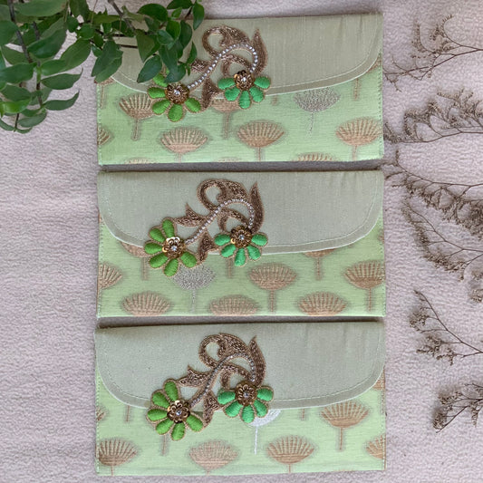 Green Brocade Fabric Envelope