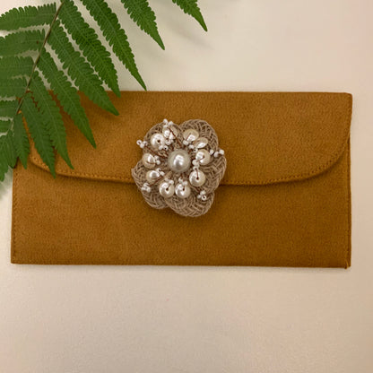 Jute Pearl Flower Suede Envelope