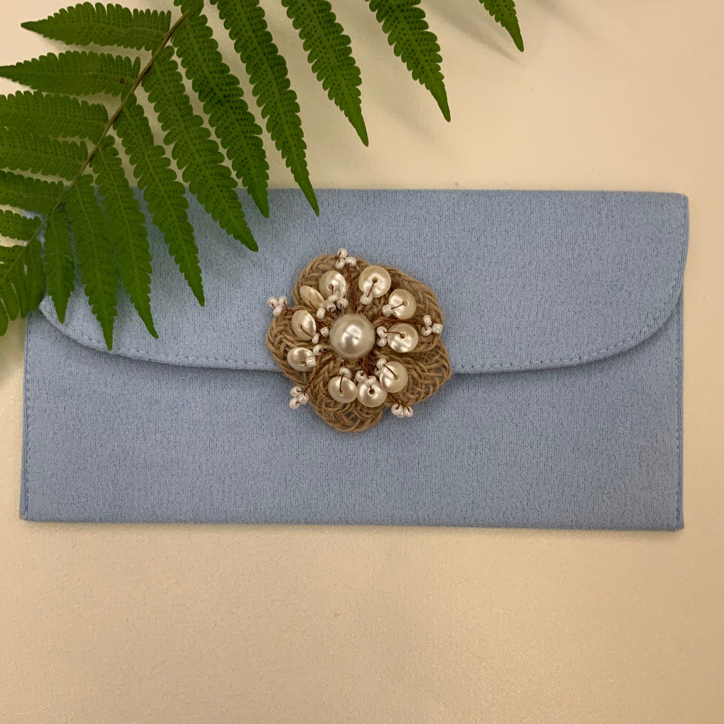Jute Pearl Flower Suede Envelope